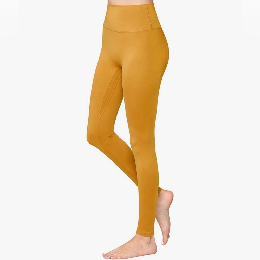 High Waisted Leggings with Inner Pocket Full-Length Yoga Pants -mustard